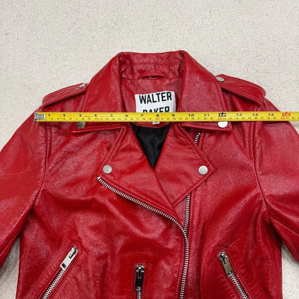 Walter Baker $748 100% Lamb Leather Jacket Moto Red Size Small Like New - Picture 9 of 13